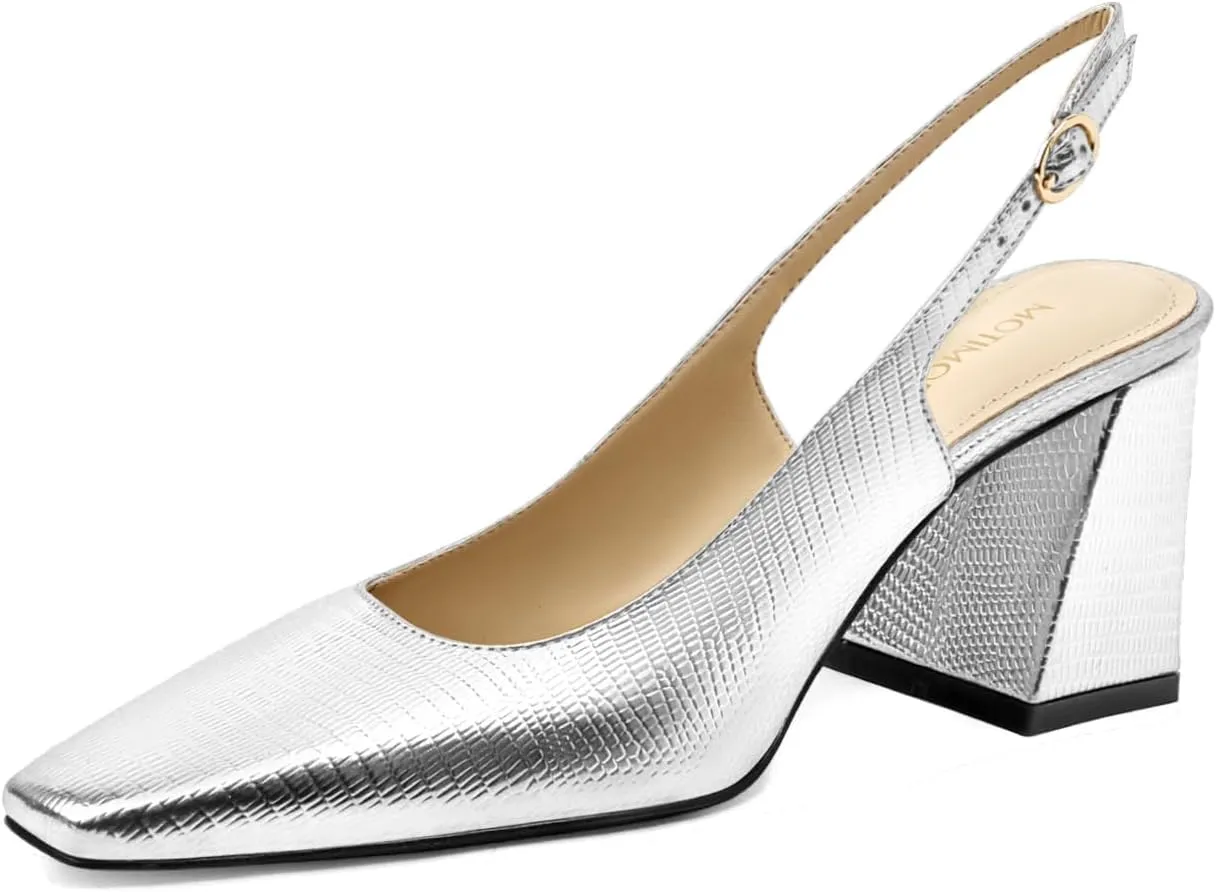 Women's Slingback Kitten Heels Closed Square Toe Sandals Wedding Party Dress Pumps Shoes for Women