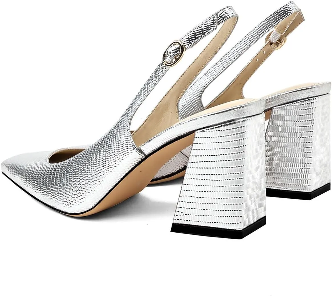 Women's Slingback Kitten Heels Closed Square Toe Sandals Wedding Party Dress Pumps Shoes for Women
