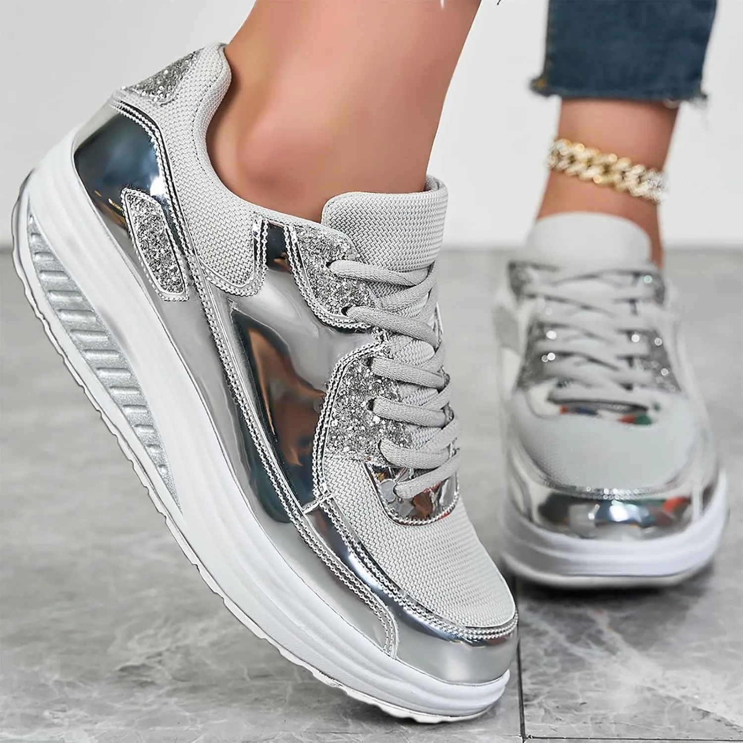 Womens Slip On Shoes Dressy Casual Wide Width Sneakers for Women Trendy Dressy Platform Fashion Casual Lace Up Shoe