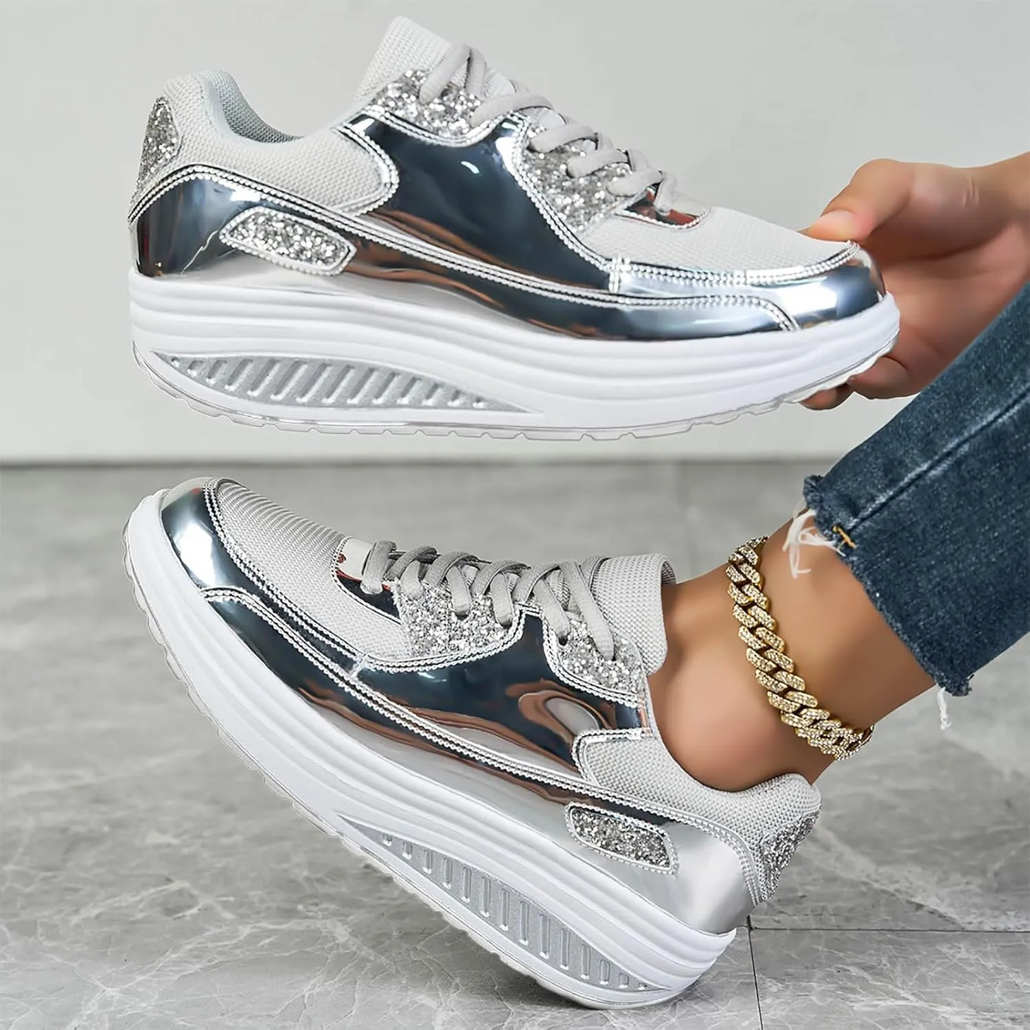 Womens Slip On Shoes Dressy Casual Wide Width Sneakers for Women Trendy Dressy Platform Fashion Casual Lace Up Shoe