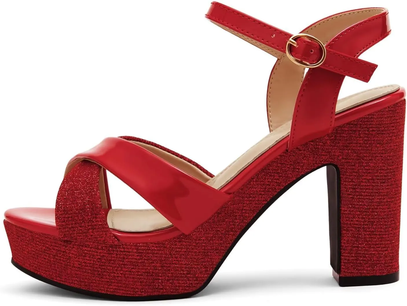 Womens Sparkly Platform Dress Sandals for Women Chunky Block Heel 3.8 Inch High Heels Open Toe with Strap for Women Comfortable Sexy Dressy Prom Wedding Party Evening Shoes