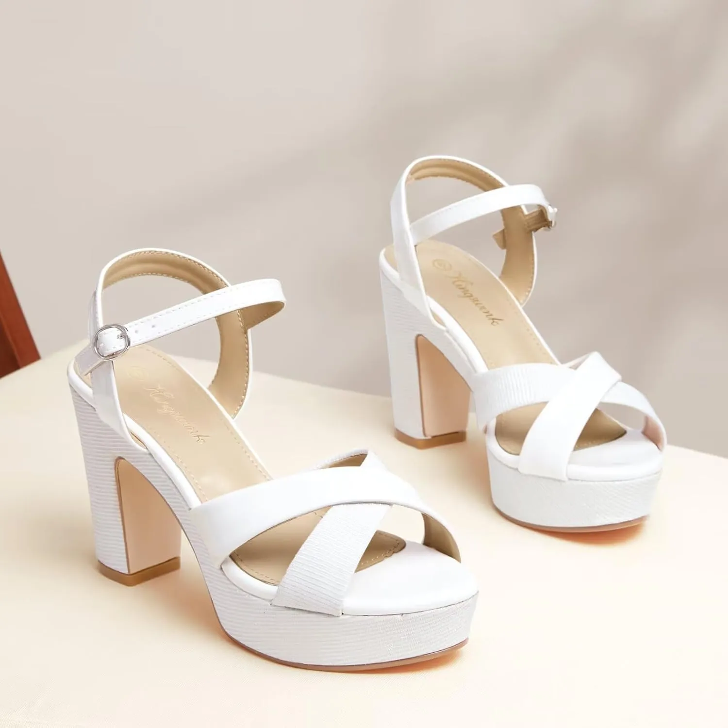 Womens Sparkly Platform Dress Sandals for Women Chunky Block Heel 3.8 Inch High Heels Open Toe with Strap for Women Comfortable Sexy Dressy Prom Wedding Party Evening Shoes