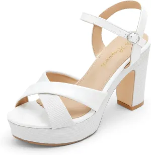 Womens Sparkly Platform Dress Sandals for Women Chunky Block Heel 3.8 Inch High Heels Open Toe with Strap for Women Comfortable Sexy Dressy Prom Wedding Party Evening Shoes