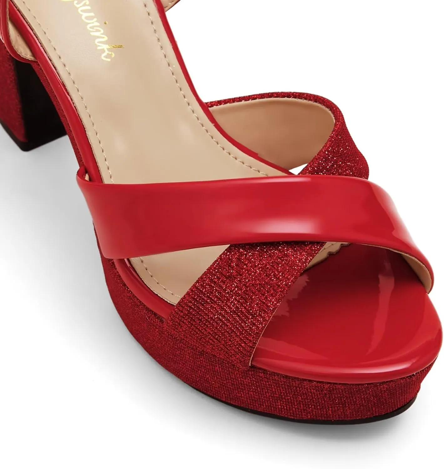 Womens Sparkly Platform Dress Sandals for Women Chunky Block Heel 3.8 Inch High Heels Open Toe with Strap for Women Comfortable Sexy Dressy Prom Wedding Party Evening Shoes