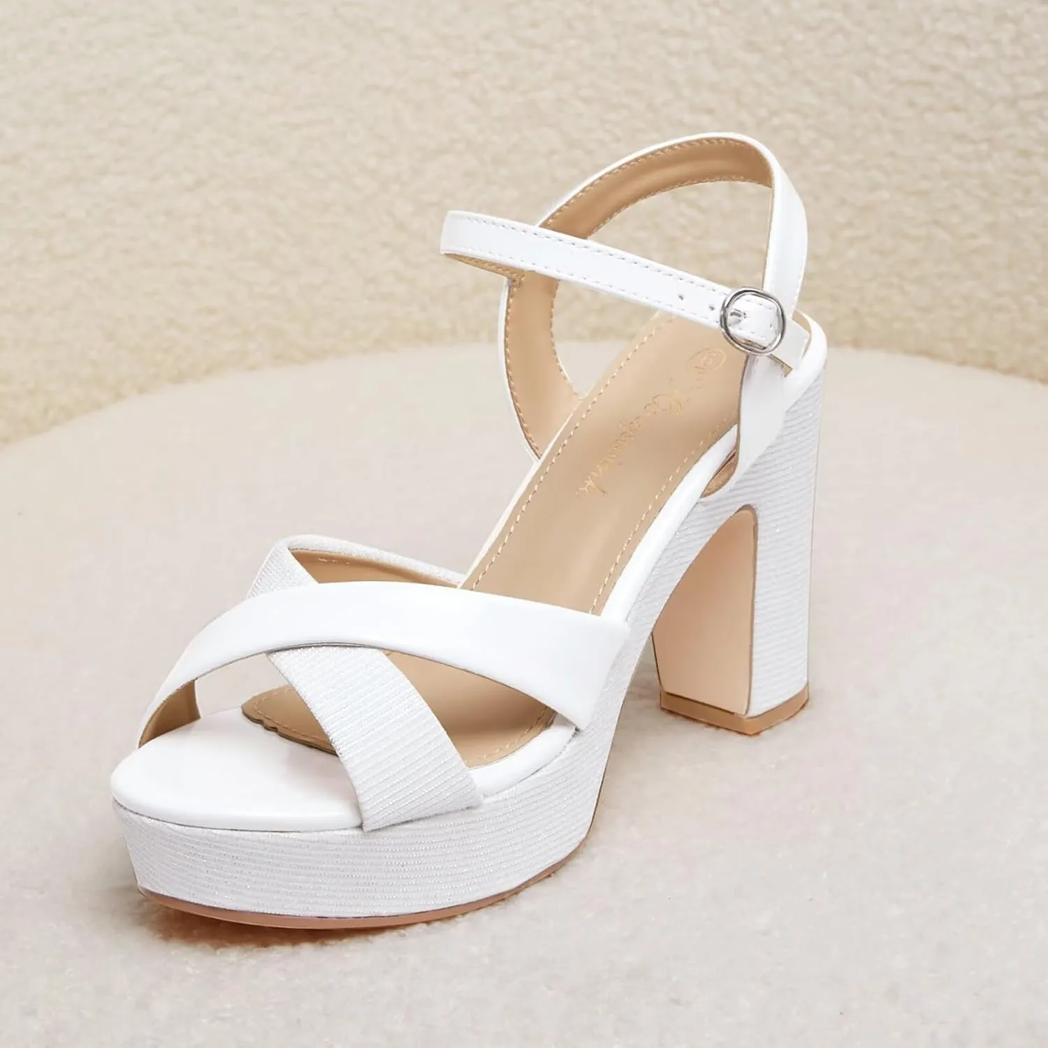 Womens Sparkly Platform Dress Sandals for Women Chunky Block Heel 3.8 Inch High Heels Open Toe with Strap for Women Comfortable Sexy Dressy Prom Wedding Party Evening Shoes