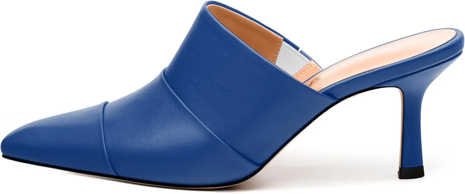 Women's Square Closed Toe Heeled Sandals, Ruched Mid Stiletto Heels, Fashion Comfort Daily Working Party Slide Sandals for Women