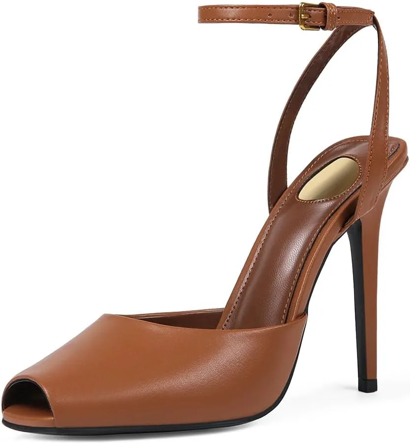 Womens Square Peep Toe Stiletto High Heels Ankle Strap Kitten Heels Sandals Backless Buckle Dress Party Fashion Shoes