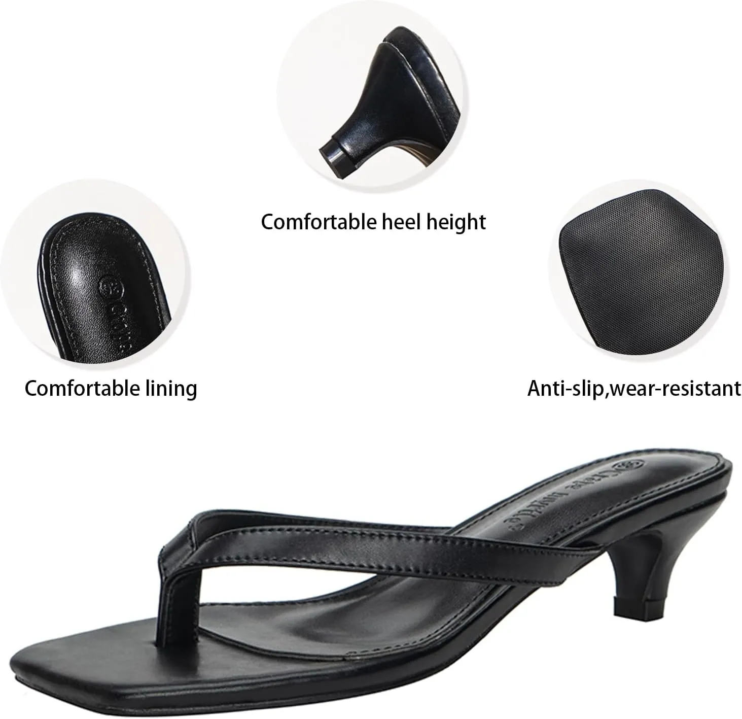 Women's Square Toe Kitten Heels Thong Flip Flops Summer Slip On Low Stacked Heeled Dressy Party Wedding Pinch toe Slide Sandals
