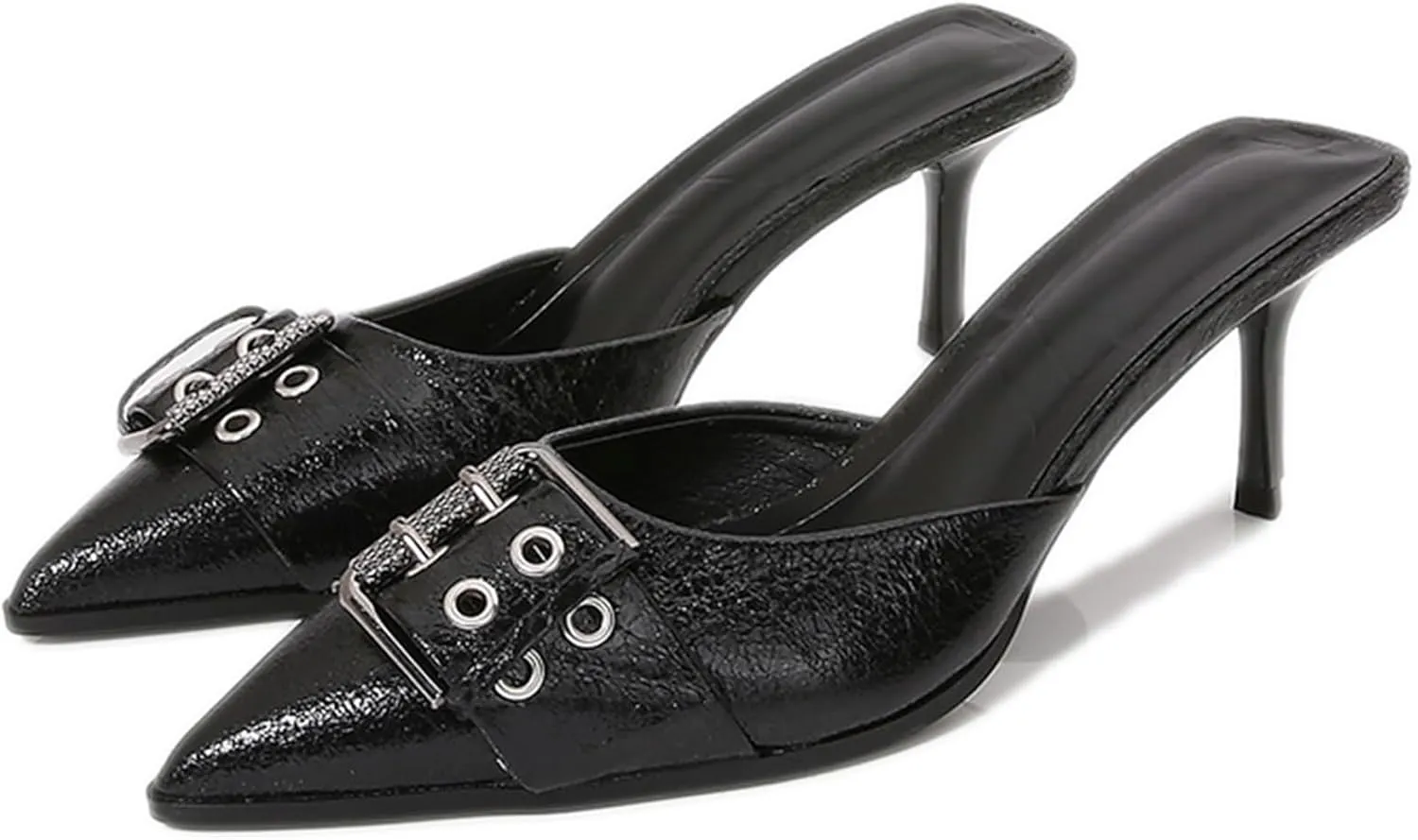 Women's Studded Pointed Toe Stiletto Mule Sandals with Metal Buckle Sexy Slingback Lightweight Non Slip Slip On High Heel Sandals Party Dressy Wedding Pumps
