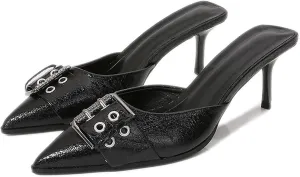Women's Studded Pointed Toe Stiletto Mule Sandals with Metal Buckle Sexy Slingback Lightweight Non Slip Slip On High Heel Sandals Party Dressy Wedding Pumps