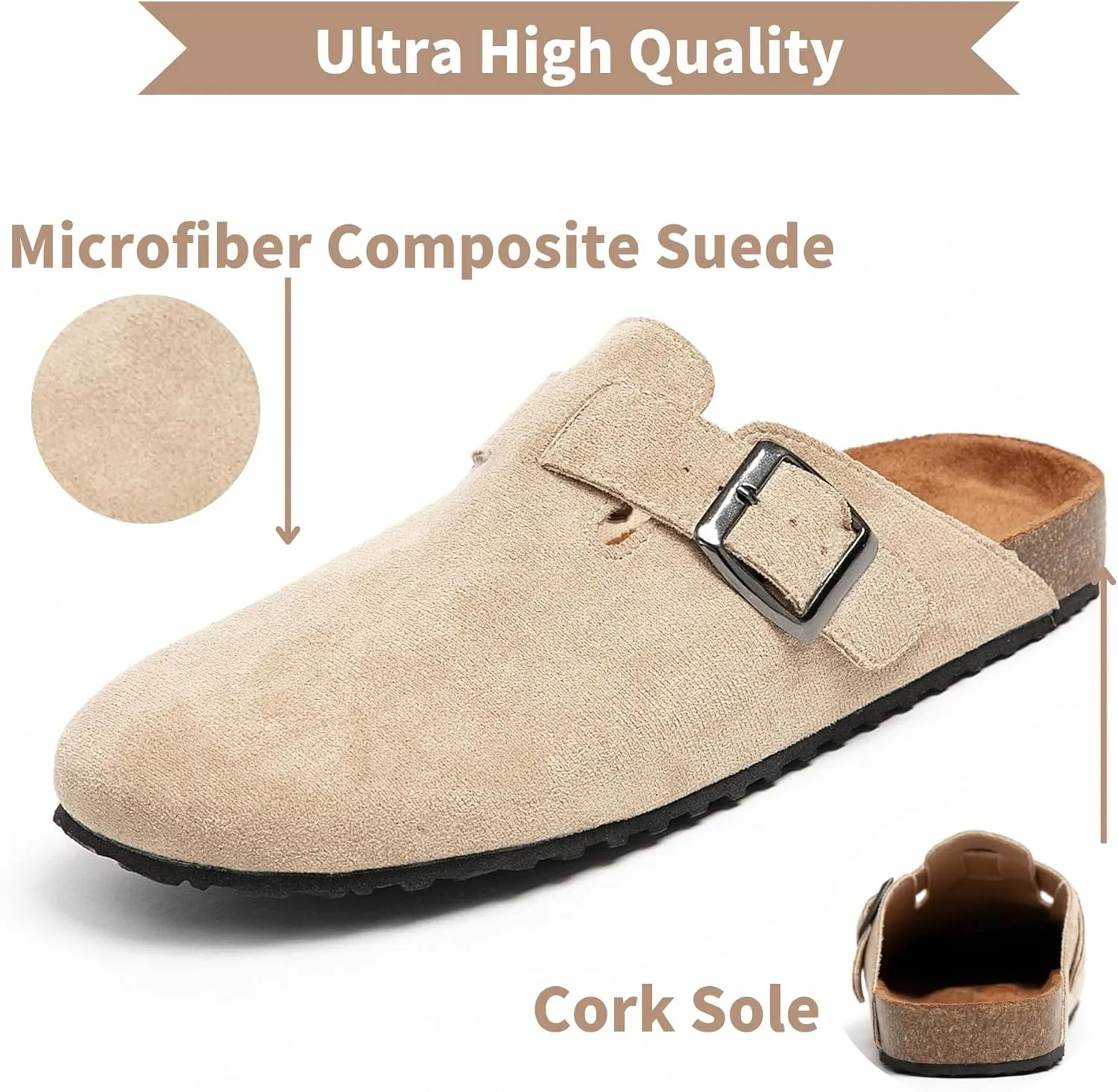 Women's Suede Clogs & Mules Stylish Leather Mules with Arch Support and Cork Footbed Couple's Clogs Shoes