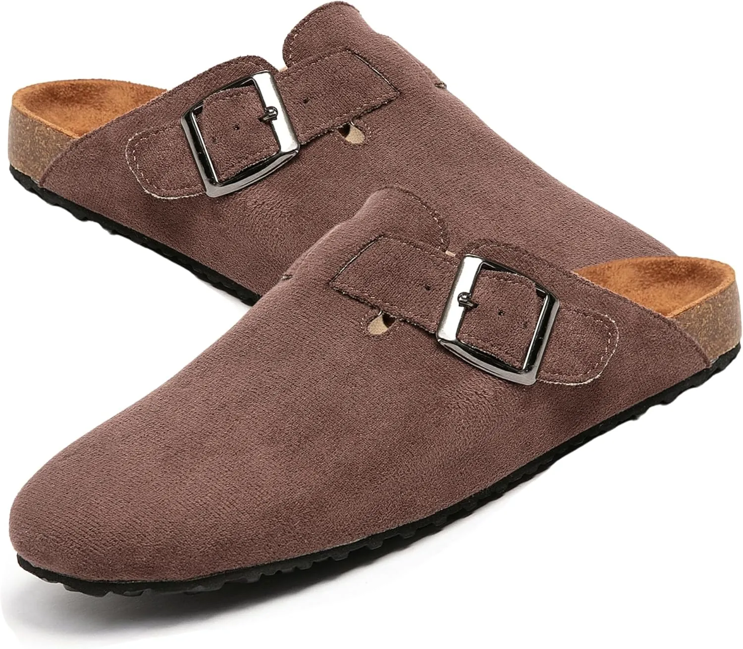 Women's Suede Clogs & Mules Stylish Leather Mules with Arch Support and Cork Footbed Couple's Clogs Shoes