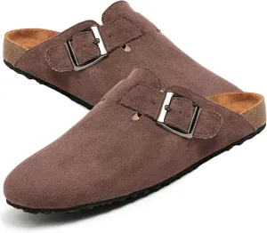 Women's Suede Clogs & Mules Stylish Leather Mules with Arch Support and Cork Footbed Couple's Clogs Shoes