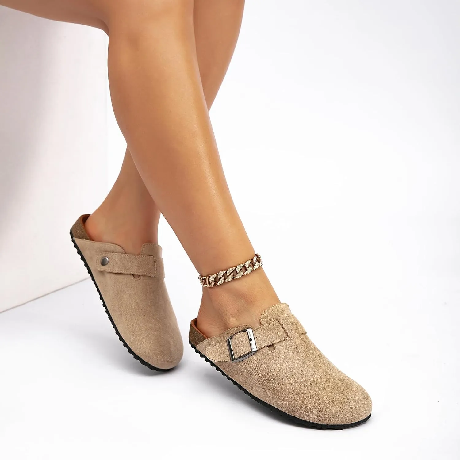 Women's Suede Clogs & Mules Stylish Leather Mules with Arch Support and Cork Footbed Couple's Clogs Shoes