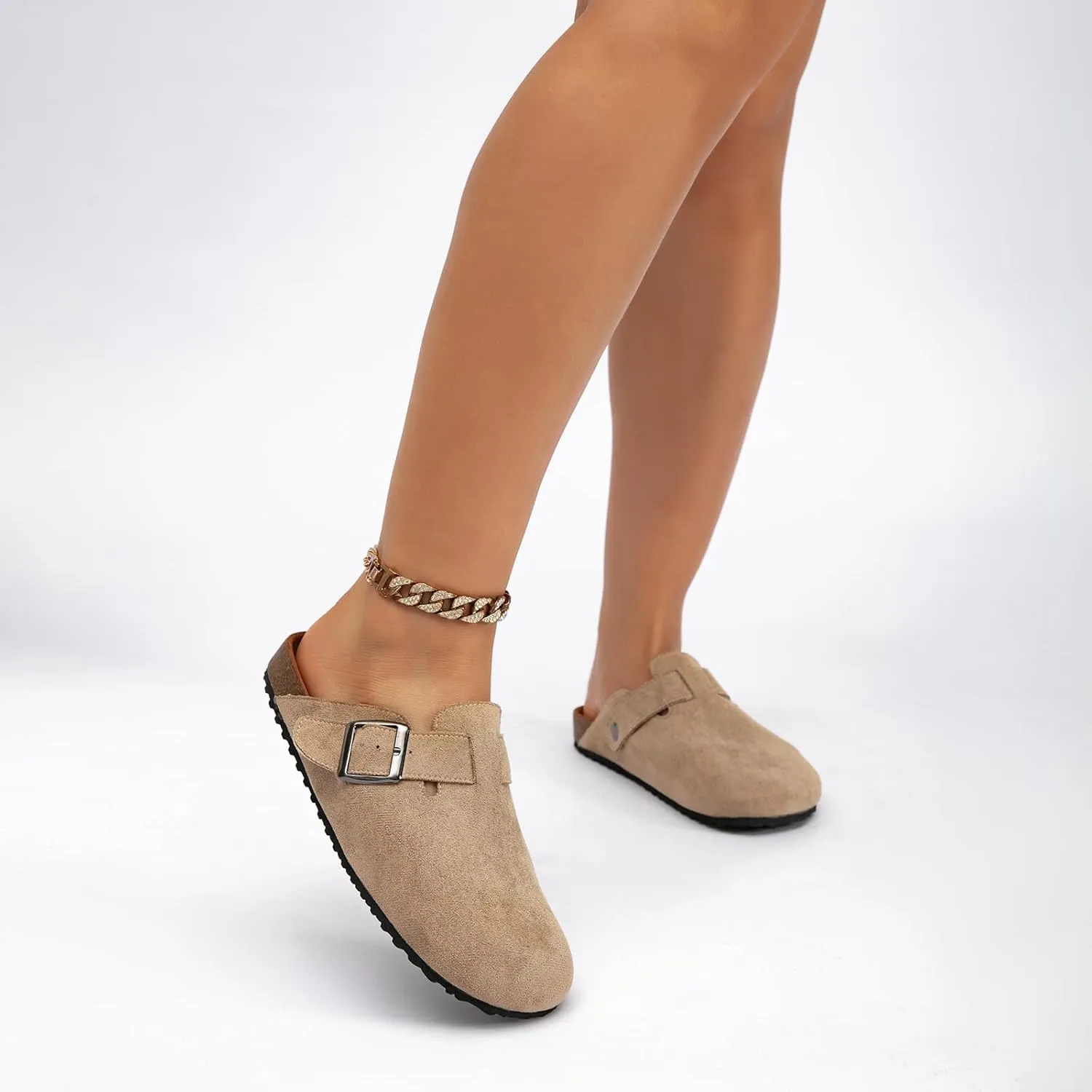Women's Suede Clogs & Mules Stylish Leather Mules with Arch Support and Cork Footbed Couple's Clogs Shoes