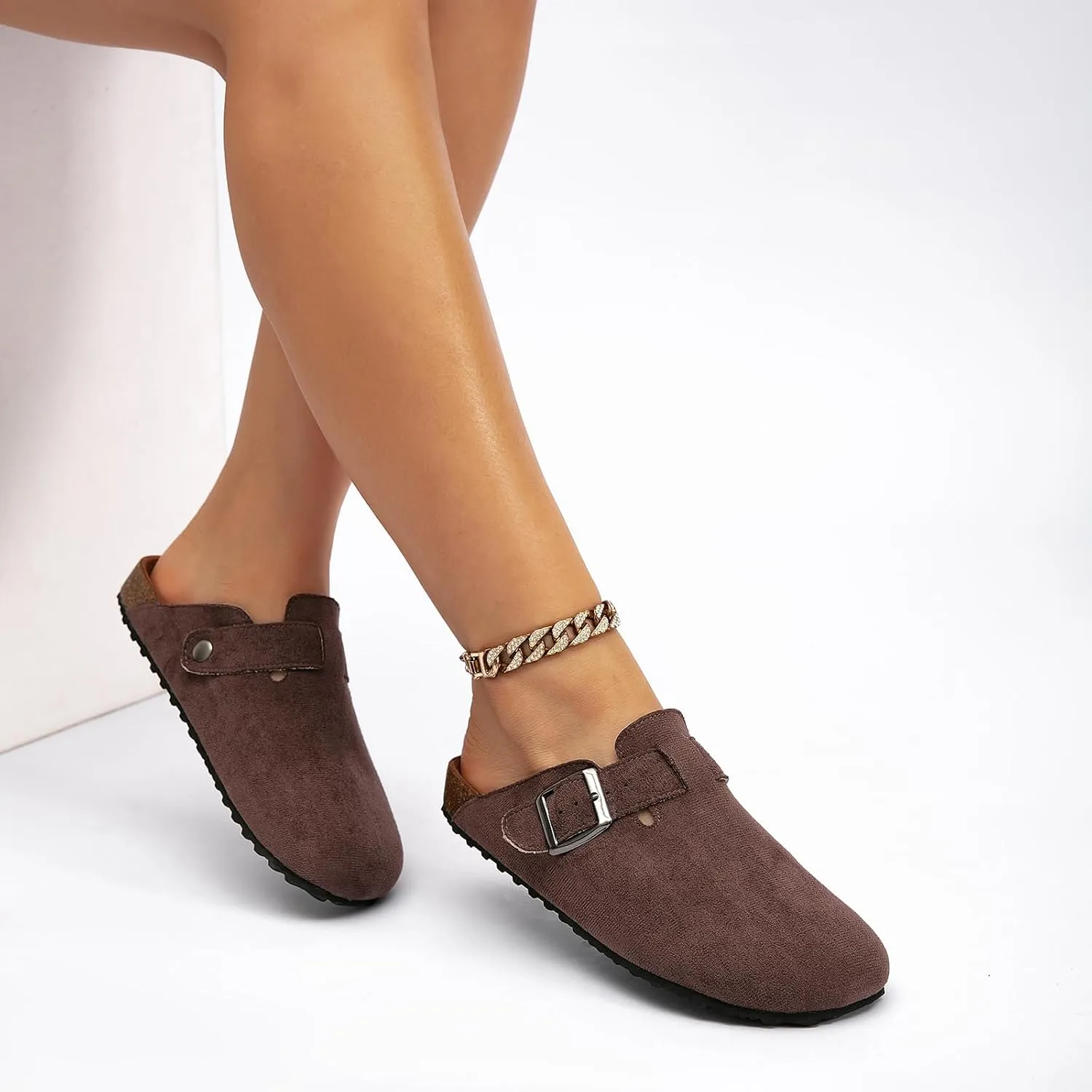 Women's Suede Clogs & Mules Stylish Leather Mules with Arch Support and Cork Footbed Couple's Clogs Shoes
