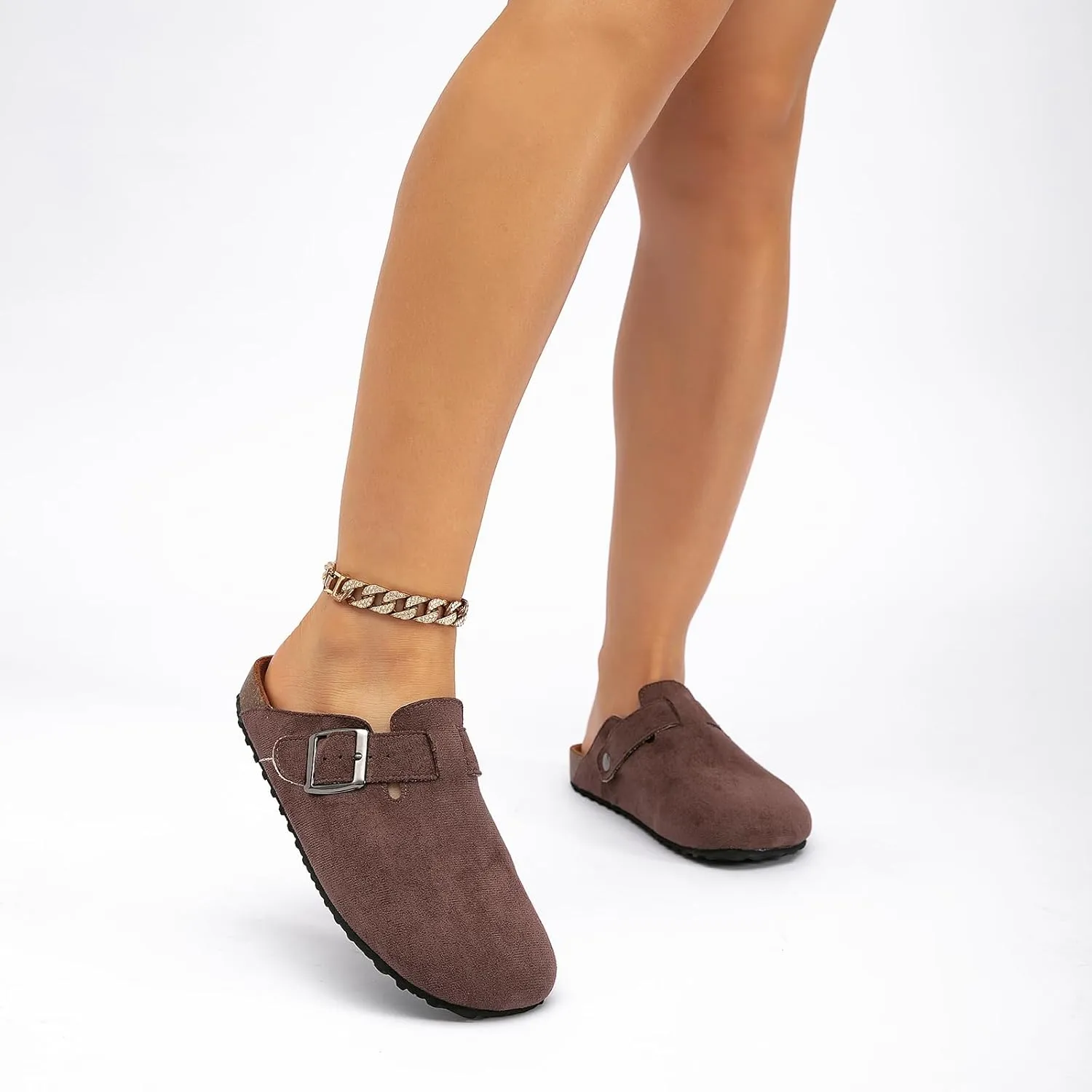 Women's Suede Clogs & Mules Stylish Leather Mules with Arch Support and Cork Footbed Couple's Clogs Shoes