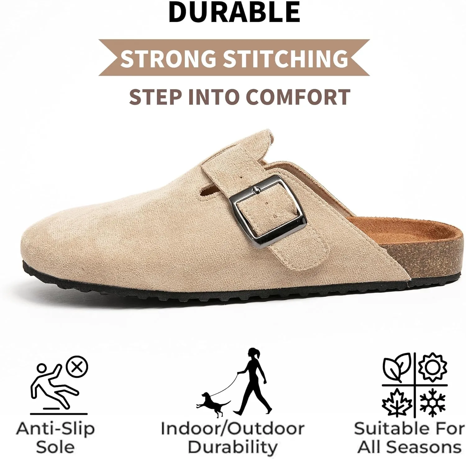 Women's Suede Clogs & Mules Stylish Leather Mules with Arch Support and Cork Footbed Couple's Clogs Shoes