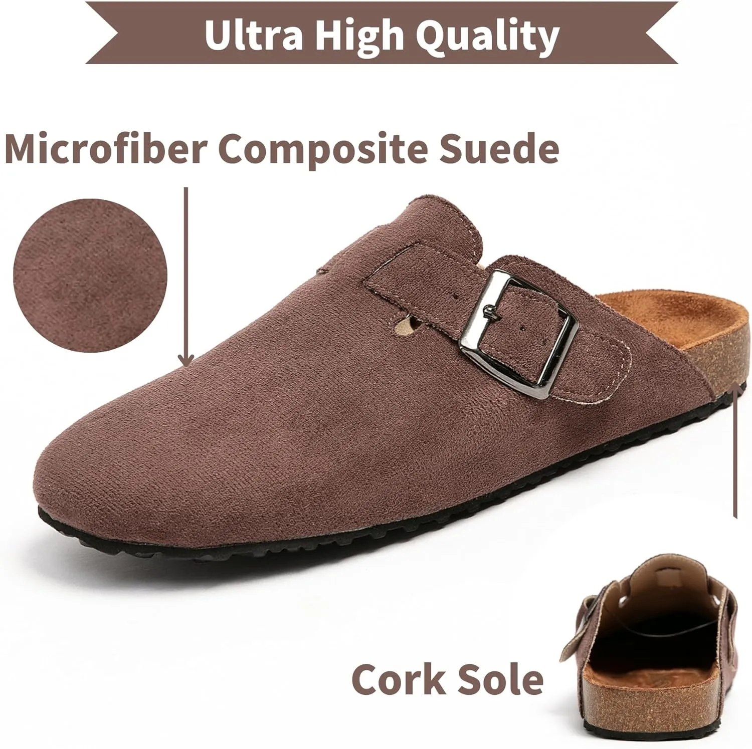 Women's Suede Clogs & Mules Stylish Leather Mules with Arch Support and Cork Footbed Couple's Clogs Shoes