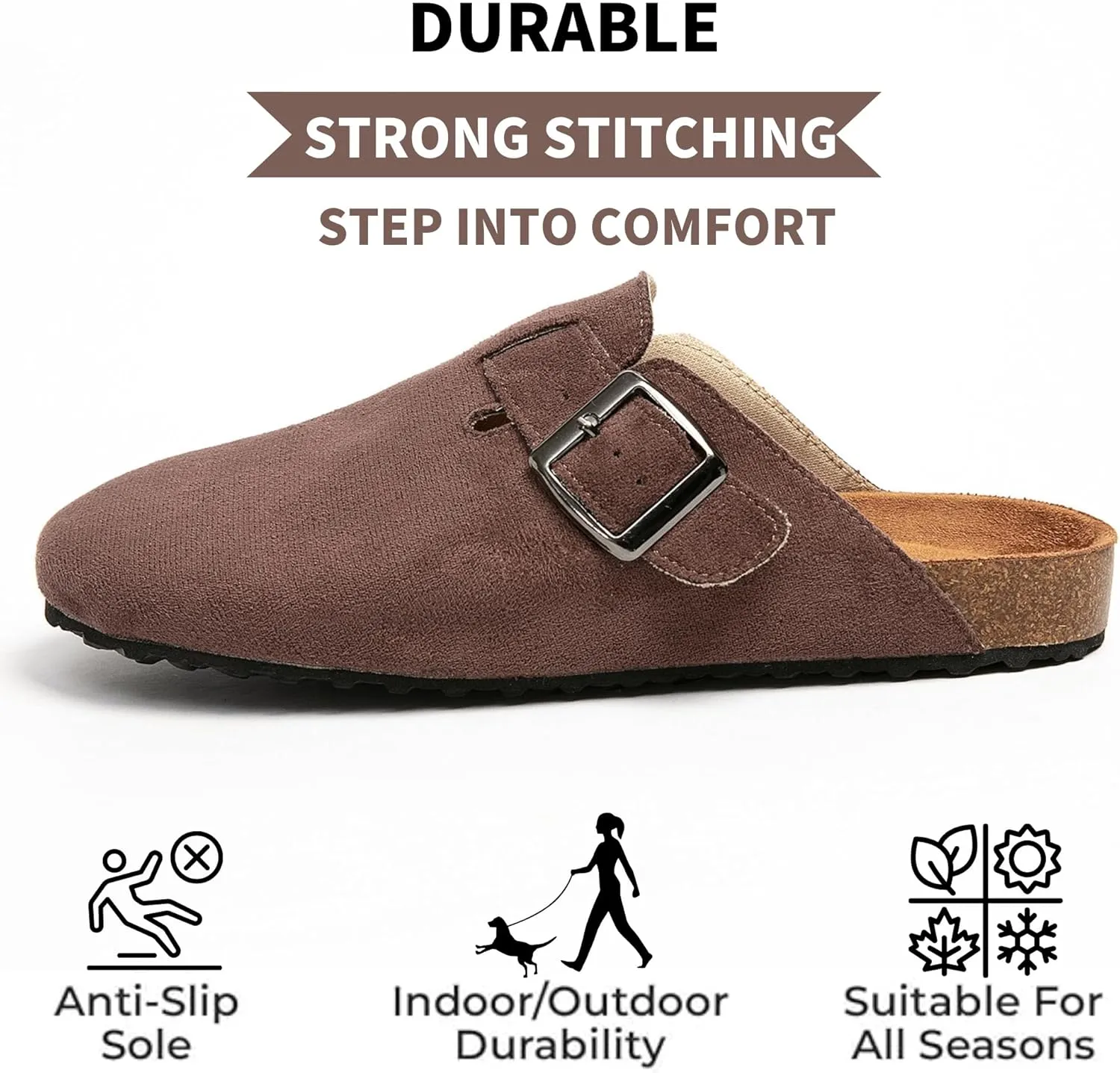 Women's Suede Clogs & Mules Stylish Leather Mules with Arch Support and Cork Footbed Couple's Clogs Shoes