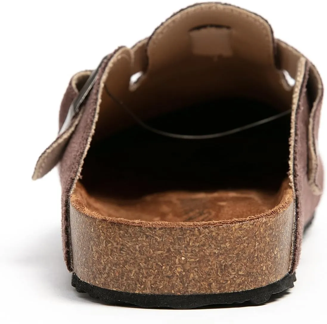 Women's Suede Clogs & Mules Stylish Leather Mules with Arch Support and Cork Footbed Couple's Clogs Shoes