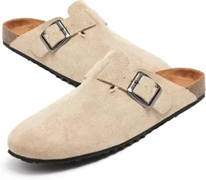 Women's Suede Clogs & Mules Stylish Leather Mules with Arch Support and Cork Footbed Couple's Clogs Shoes