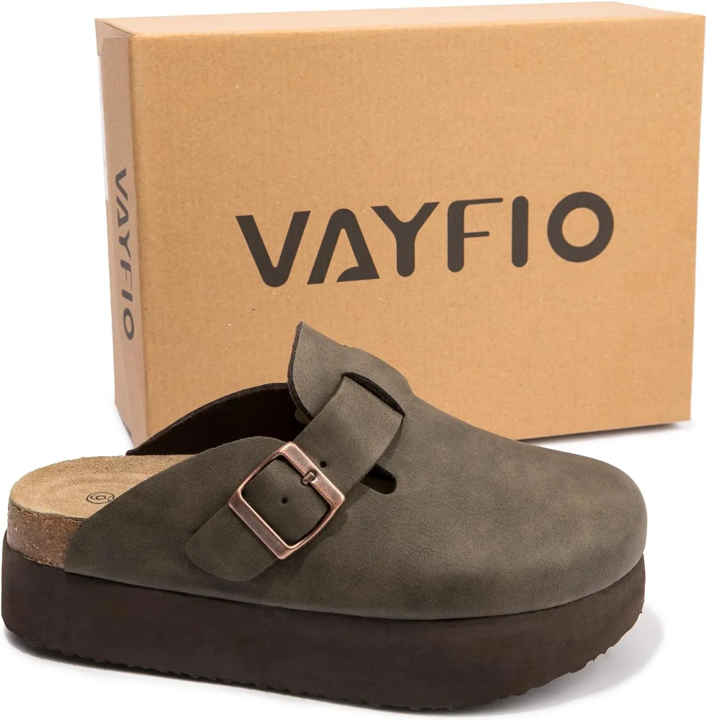 Women's Suede Clogs Cork Footbed Sandals Comfort Platform Mules with Arch Support Adjustable Buckle Slip On Slippers