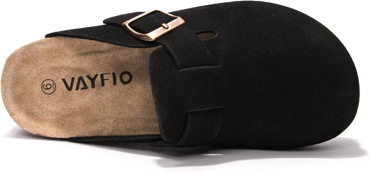 Women's Suede Clogs Cork Footbed Sandals Comfort Platform Mules with Arch Support Adjustable Buckle Slip On Slippers
