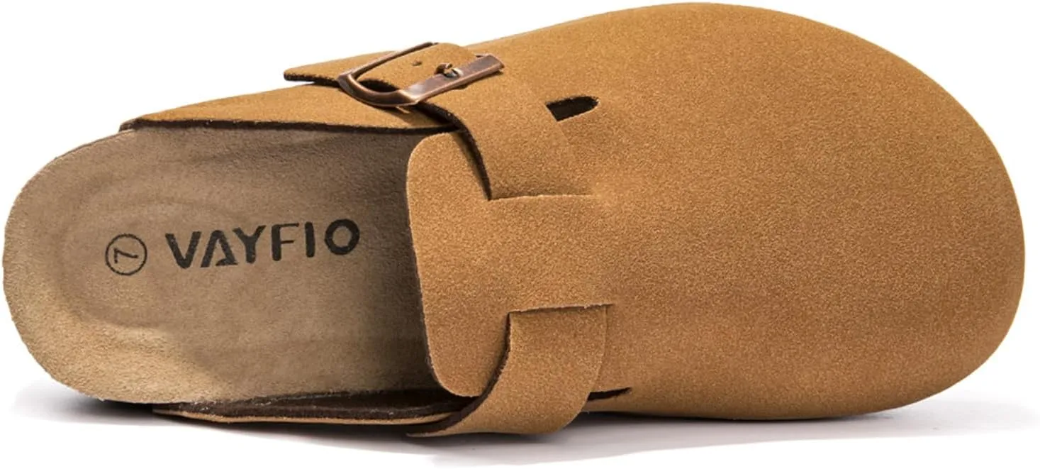 Women's Suede Clogs Cork Footbed Sandals Comfort Platform Mules with Arch Support Adjustable Buckle Slip On Slippers