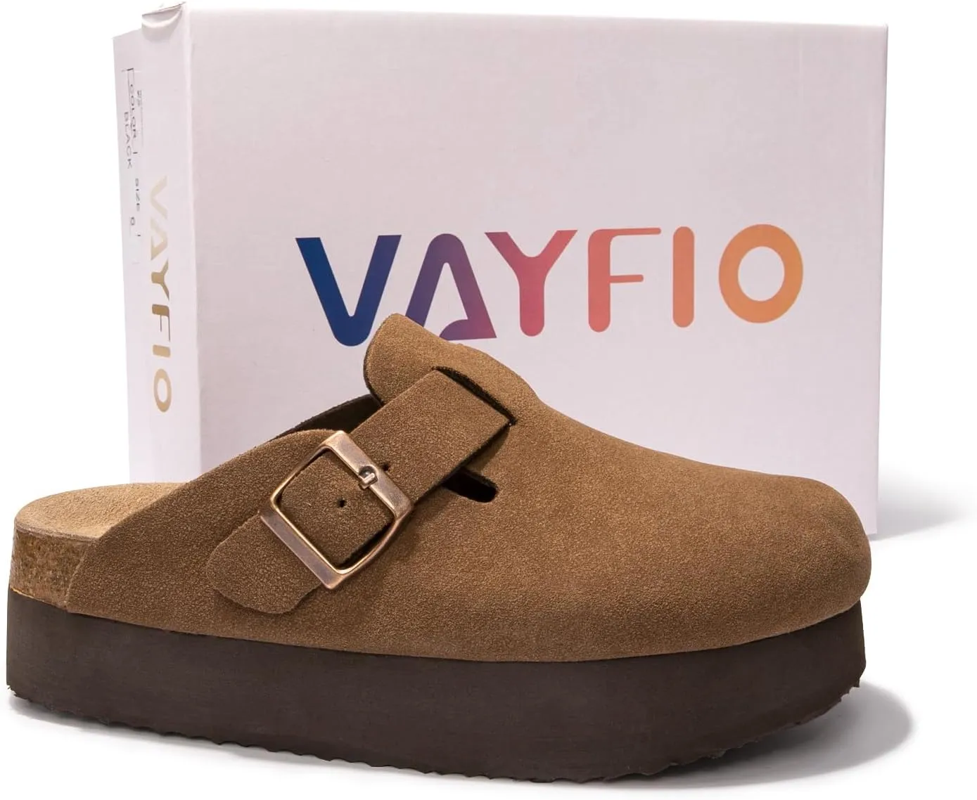 Women's Suede Clogs Cork Footbed Sandals Comfort Platform Mules with Arch Support Adjustable Buckle Slip On Slippers
