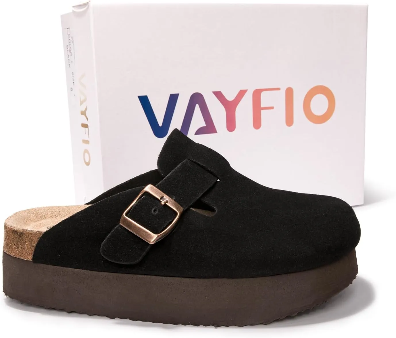 Women's Suede Clogs Cork Footbed Sandals Comfort Platform Mules with Arch Support Adjustable Buckle Slip On Slippers