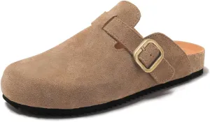 Women's Suede Clogs Leather Mules Comfort Cork Footbed Sandals Potato Shoes with Arch Support
