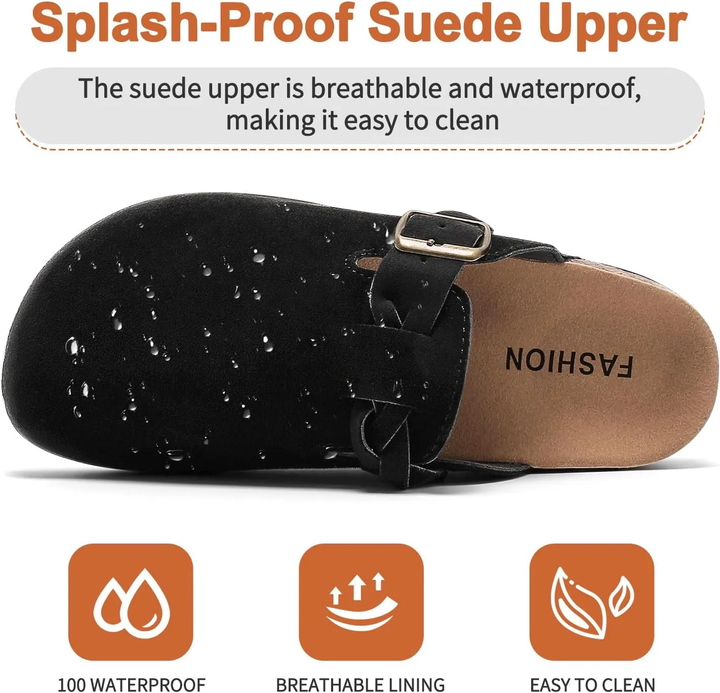 Women's Suede Clogs Mens Leather Mules Comfort Cork Footbed Sandals with Arch Support and Adjustable Buckle