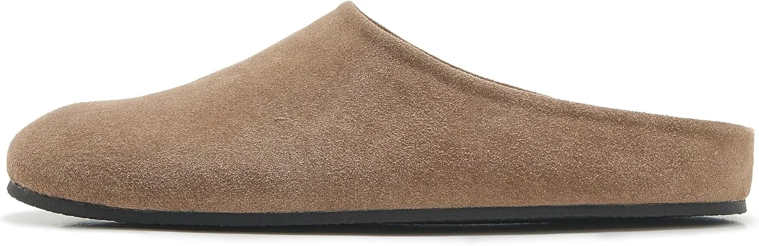Women's Suede Clogs Round Toe Leather Mules Cork Footbed Clog with Arch Support Comfort Casual Slip-on Fall Shoes