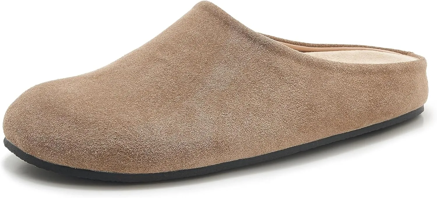 Women's Suede Clogs Round Toe Leather Mules Cork Footbed Clog with Arch Support Comfort Casual Slip-on Fall Shoes