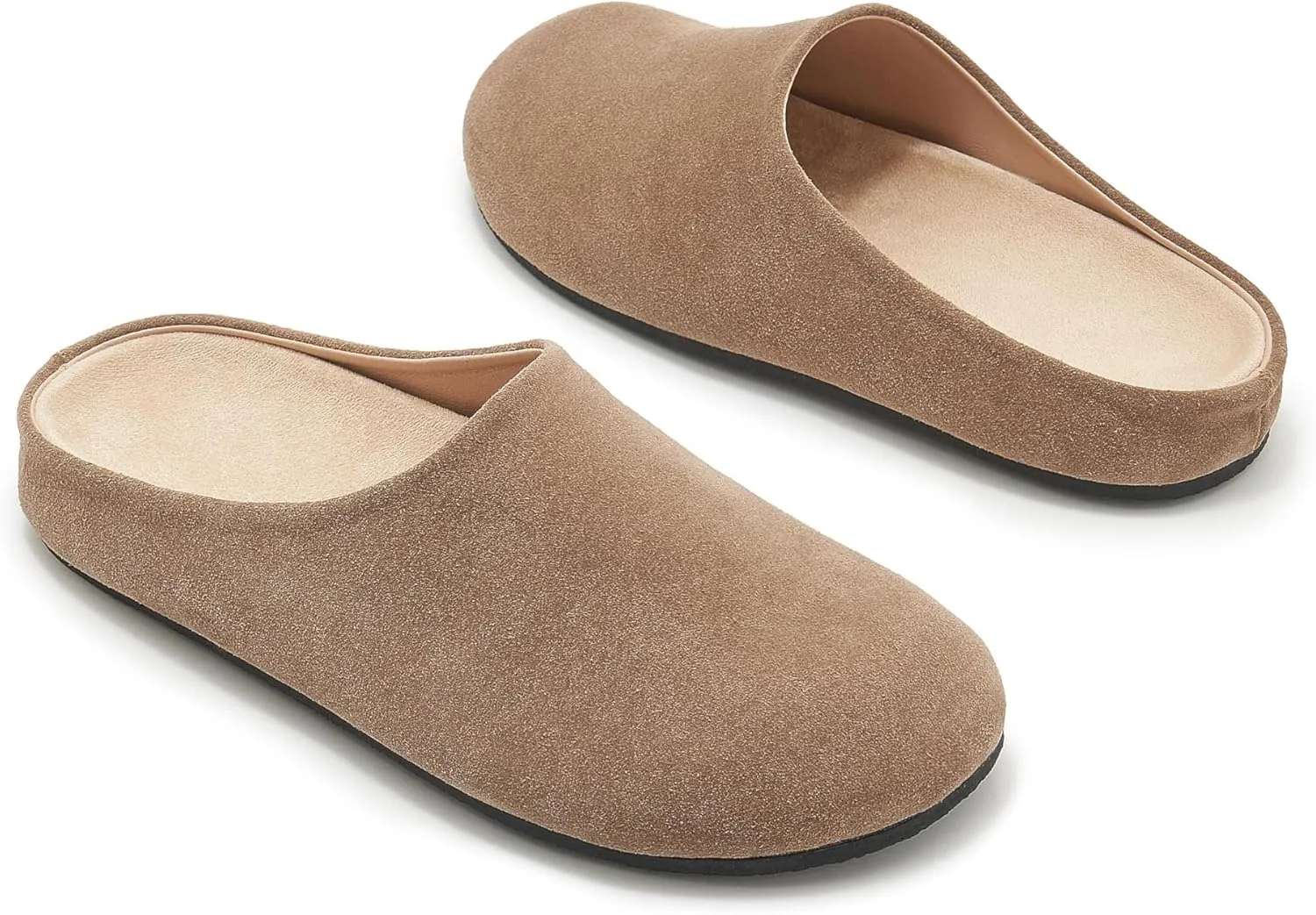 Women's Suede Clogs Round Toe Leather Mules Cork Footbed Clog with Arch Support Comfort Casual Slip-on Fall Shoes
