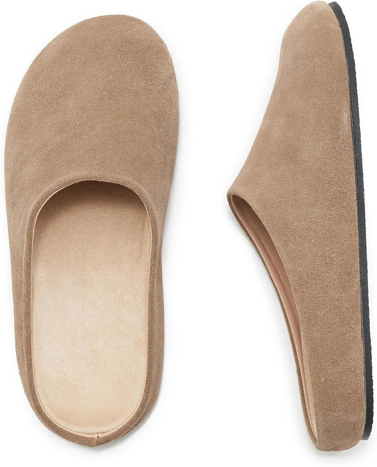 Women's Suede Clogs Round Toe Leather Mules Cork Footbed Clog with Arch Support Comfort Casual Slip-on Fall Shoes