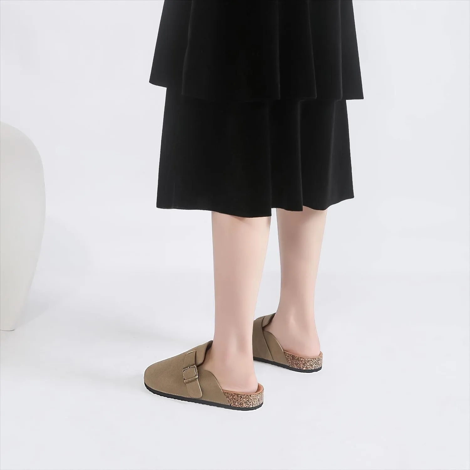 Women's Suede Clogs Soft Cork Footbed Leather Mules Comfort Potato Shoes, Classic Antislip Slippers Mules House Sandals Buckle