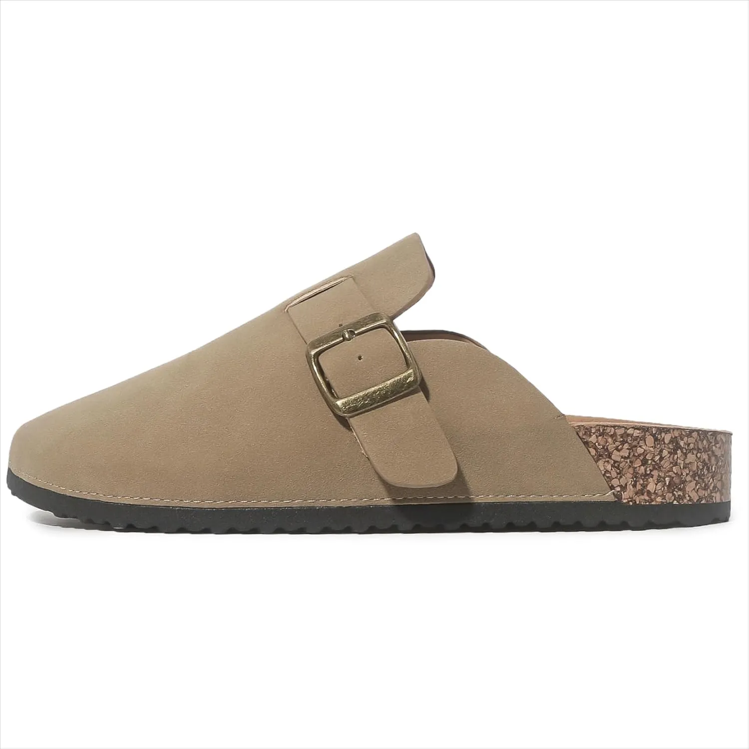 Women's Suede Clogs Soft Cork Footbed Leather Mules Comfort Potato Shoes, Classic Antislip Slippers Mules House Sandals Buckle