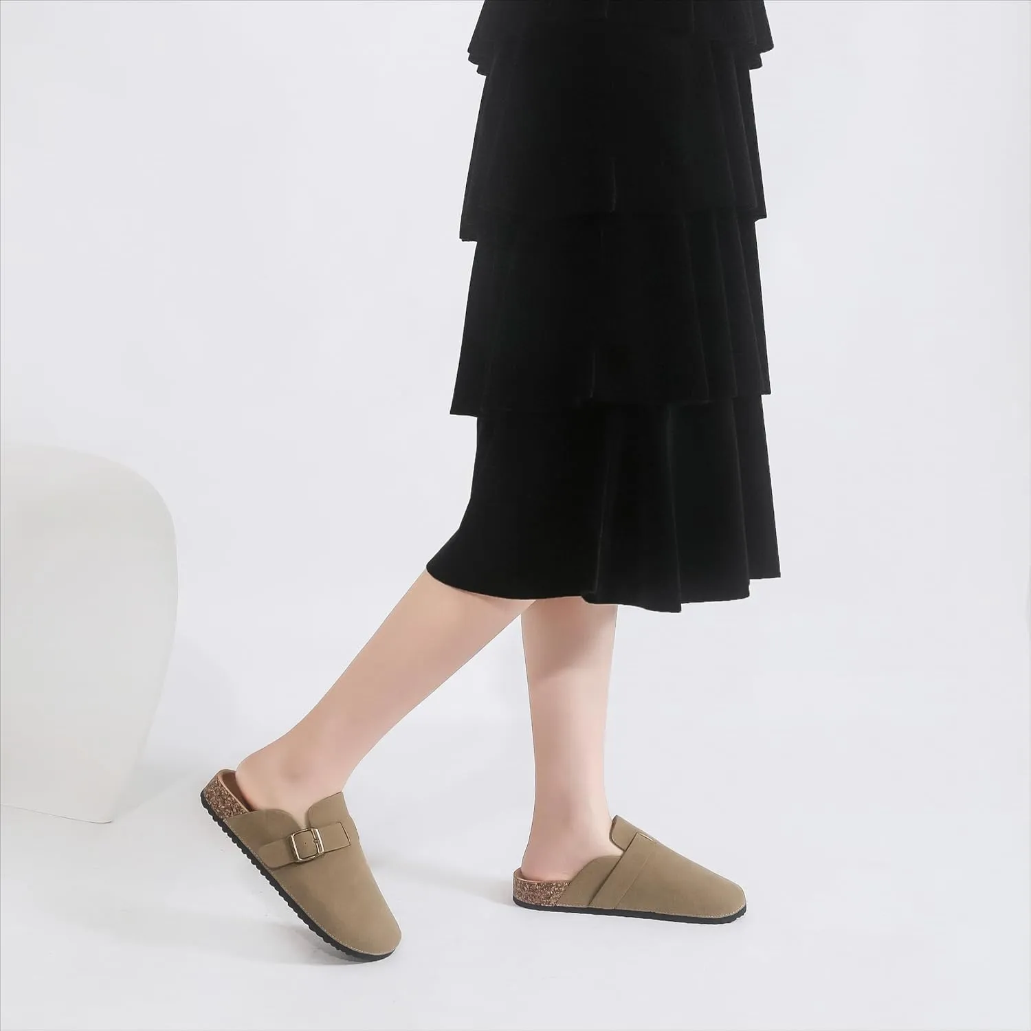 Women's Suede Clogs Soft Cork Footbed Leather Mules Comfort Potato Shoes, Classic Antislip Slippers Mules House Sandals Buckle