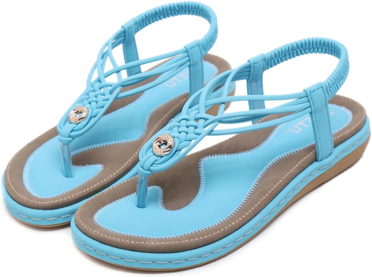 Women's T-Strap Flat Sandals Glitter Rhinestones Thong Flip Flops