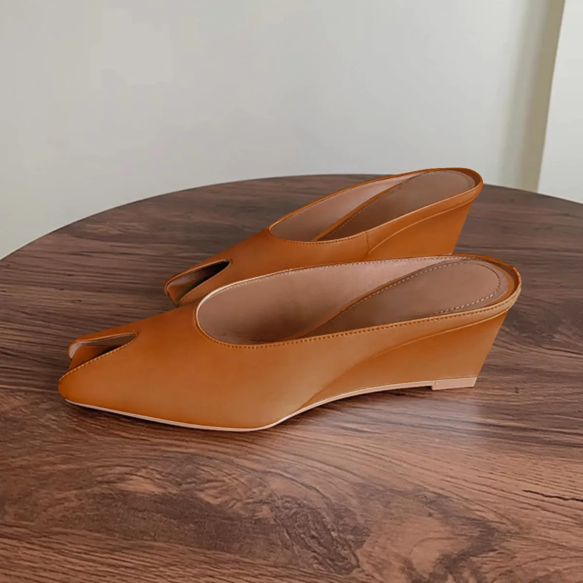 Womens Wedge Mules Peep Open Toe Slides Comfortable Slip on Sandals