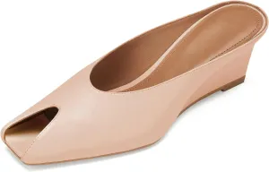 Womens Wedge Mules Peep Open Toe Slides Comfortable Slip on Sandals