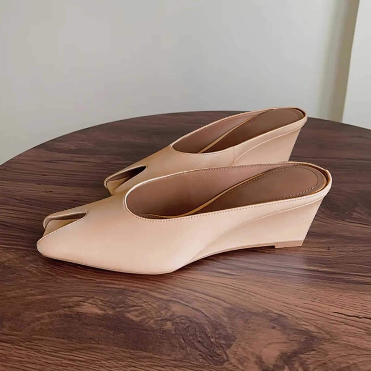 Womens Wedge Mules Peep Open Toe Slides Comfortable Slip on Sandals