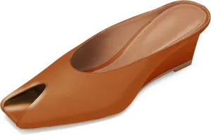 Womens Wedge Mules Peep Open Toe Slides Comfortable Slip on Sandals