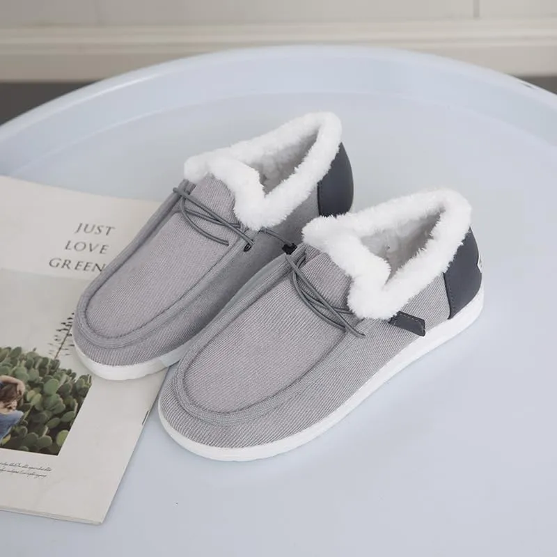 Women's Winter Warm Warm Shoes, Women's Loafers Orthopedic Cotton Lined Ankle Soft Leather Shoes Canvas Flat Shoes