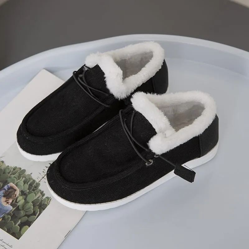 Women's Winter Warm Warm Shoes, Women's Loafers Orthopedic Cotton Lined Ankle Soft Leather Shoes Canvas Flat Shoes