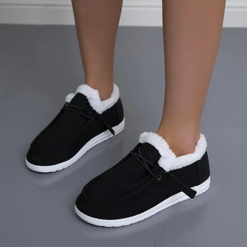 Women's Winter Warm Warm Shoes, Women's Loafers Orthopedic Cotton Lined Ankle Soft Leather Shoes Canvas Flat Shoes
