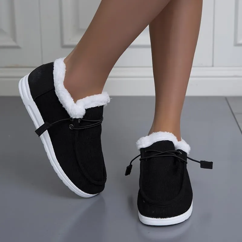 Women's Winter Warm Warm Shoes, Women's Loafers Orthopedic Cotton Lined Ankle Soft Leather Shoes Canvas Flat Shoes