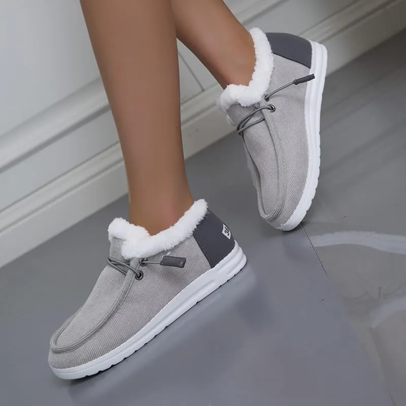 Women's Winter Warm Warm Shoes, Women's Loafers Orthopedic Cotton Lined Ankle Soft Leather Shoes Canvas Flat Shoes